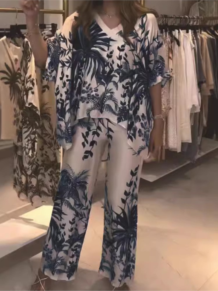 Romper Floral Print - Setelan pakaian kantor dua potong elegan