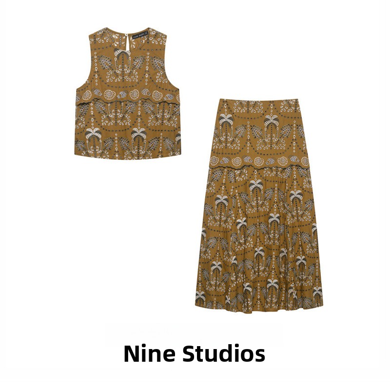 Midi Skirt Floral - Setelan Pakaian Wanita NINE ZAR, Rompi