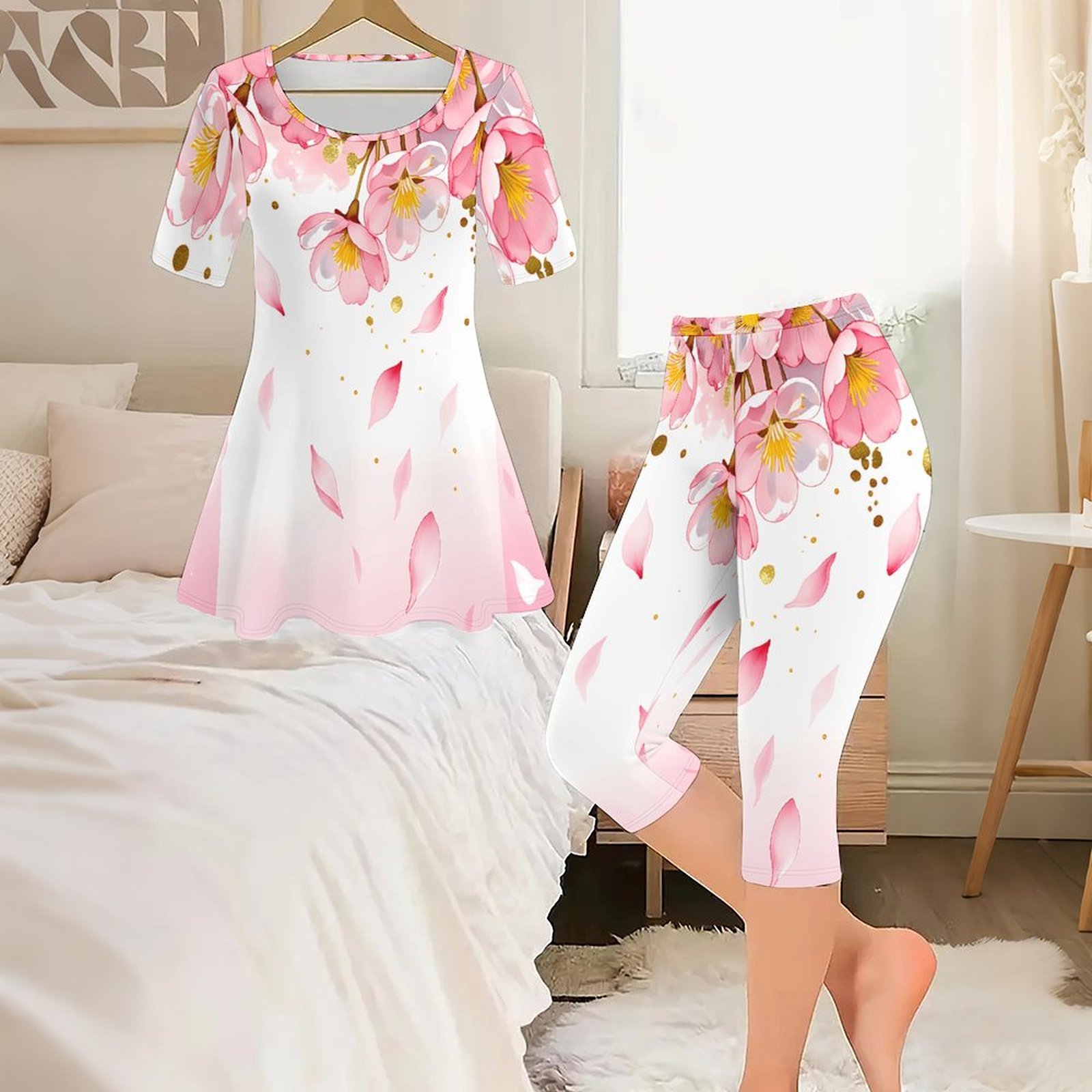 2pcs Set Dua Potong Motif Vint - Romper Floral Print ulasan dan harga