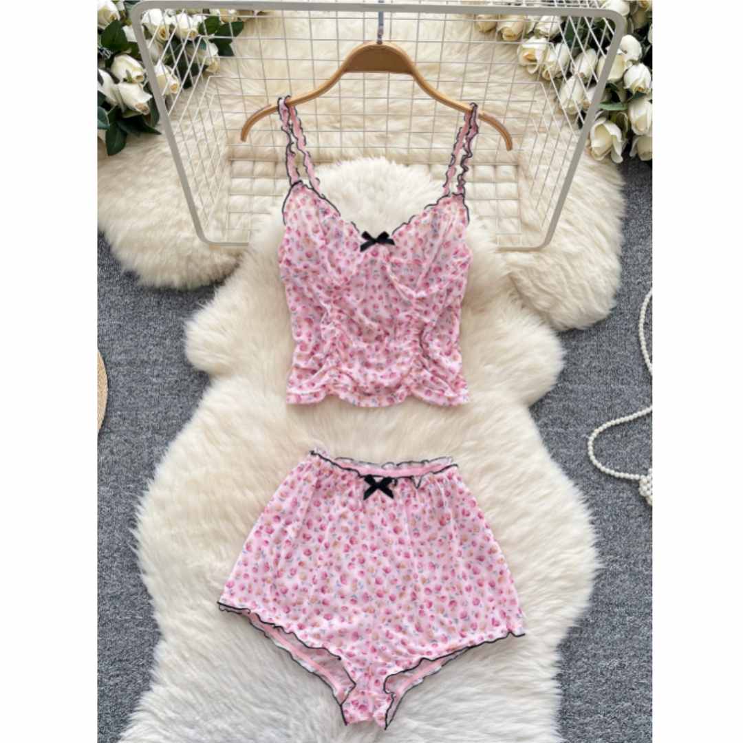 Setelan Pakaian Rumah Wanita y - Romper Floral Print ulasan dan harga